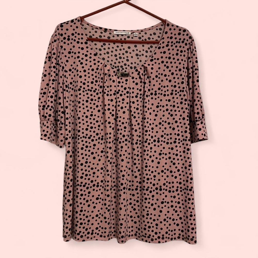 Polka Dot Scoop Neck Tunic Top - Dusty Rose/Black